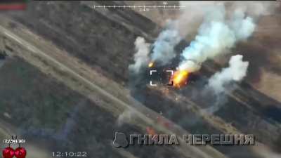 Destruction of three Russian 9P140 launchers for BM-27 Uragan MLRS near the village of Druzhnoye, Zaporizhzhya Region