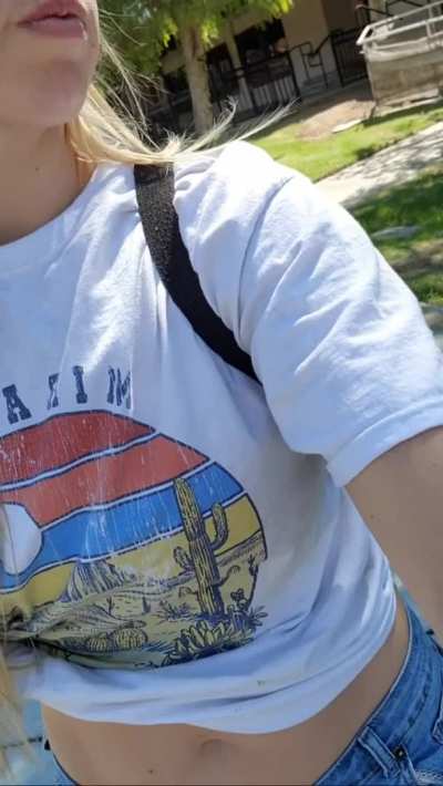 Flashing my small boobs at the park.[gif]