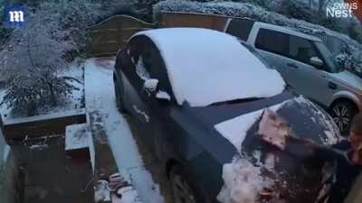 wanted to surprise dad by cleaning snow