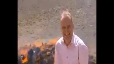 News reporter gets a little whiff of what he’s reporting on