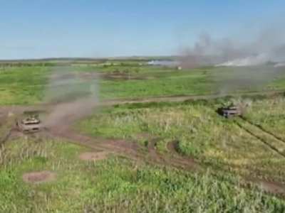 Two tanks from Ukraine's 30th mechanized hard at work