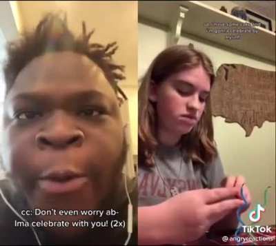 Man angrily celebrates a girl getting into college