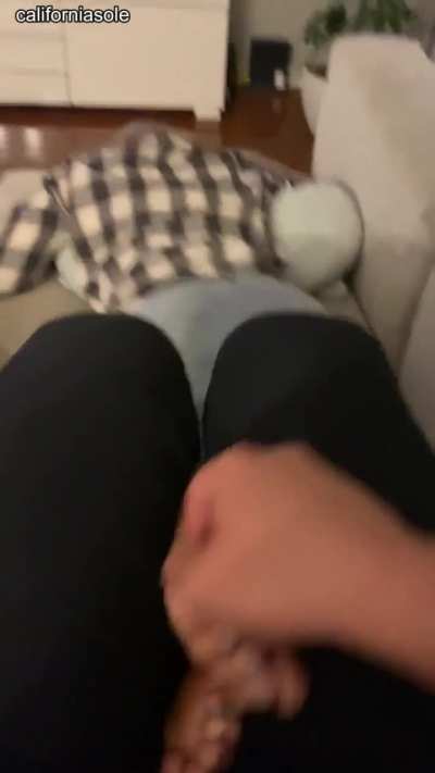 Gf surprised with a tickle attack on her soft soles during movie night