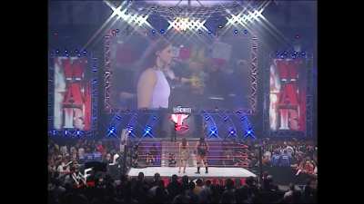 Stephanie McMahon's big fake tits getting made fun of by the Rock and Chris Jericho for almost 3 minutes straight