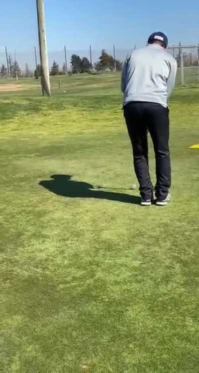 My friend landed five feet from the hole and he got to try for his first birdie ever