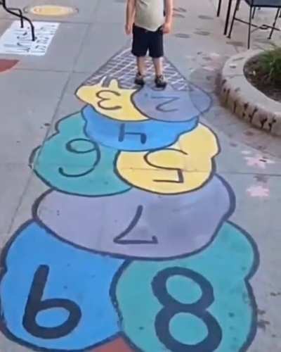 My nephew really has this hopscotch thing down