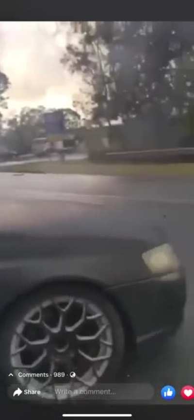Woman films joyriders who smashed into her car, moustache man in thongs intervenes