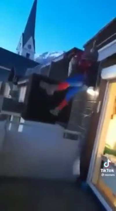 Spider-Man plays an accordion