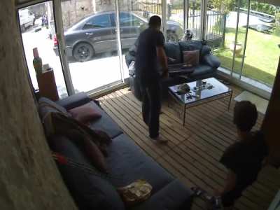 Shooting an arrow from inside the house.