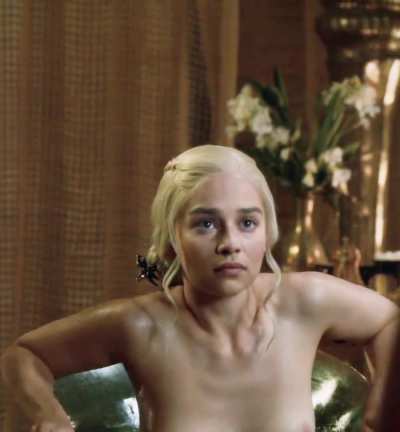 Emilia Clarke getting out of the tub in Game of Thrones (CROPPED, COLOR CORRECTED and 3 MIC)