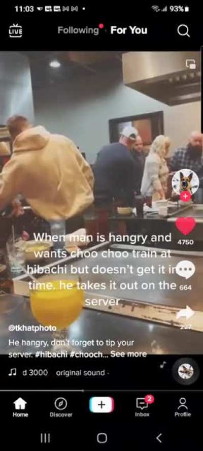 Guy attacks hibachi grill guy, and then blames it on the worker . Hope they find out who he is , at least they were kicked out
