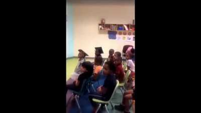 Gaduating pre-school student has a few parting words for his teacher