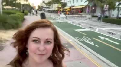 Walking around Miami Beach with cum on my face