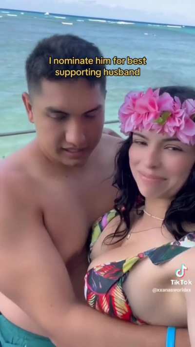 Lucky husband gets to hug them juicy boobies.