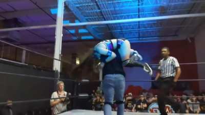 Skye Blue fireman carried by Axel Rico