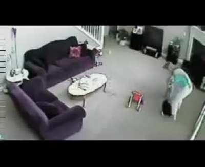 Cat hears the sound of breaking glass and thinks little man is in danger