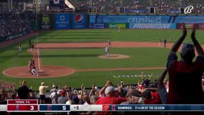 [Highlight] [Highlight] After swinging at a pitch that hit him earlier in the AB, Jose Ramirez hits a two-run nuke to give the Guardians the lead in the 8th