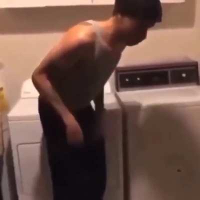 He got caught wit the washing machine 