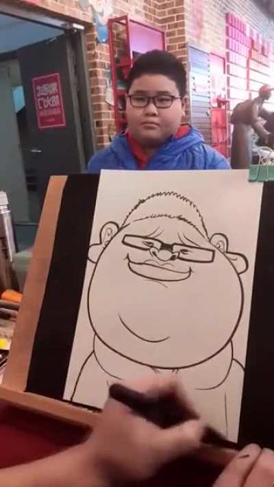 This artist showing off their caricature skills plays like a supervillain origin story