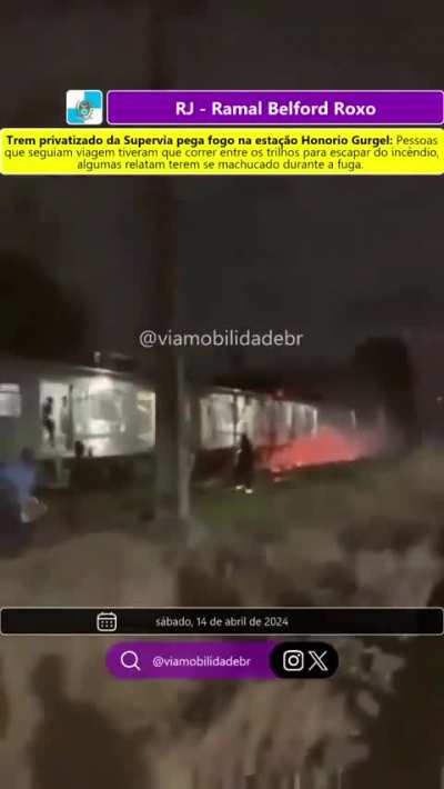 Tem privatizado pega fogo com passageiros dentro. Os passageiros pagaram 7 reais na tarifa e tiveram de sair correndo pelos trilhos.