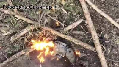Russian is hit by an incendiary munition dropped from drone