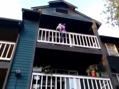 Climb out of 2 storey building