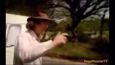 A piece of leather headwear colliding with this man's testicles