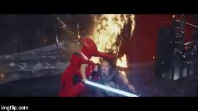 In The Last Jedi (2017), a Praetorian Guard could have easily stabbed Rey with his other blade, had it not vanished like my hope for the trilogy