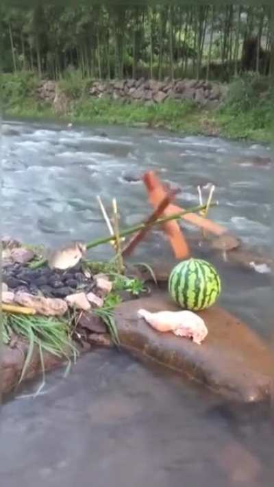 Cooking fish outdoors