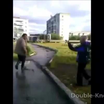 Little Stupid Kid Bullies Homeless Man in Russia