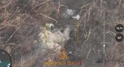 [NSFL] Soldiers of the AFU are intercepted and decimated by drone dropped grenades. Between Bakhmut and Chasiv Yar, 2023.