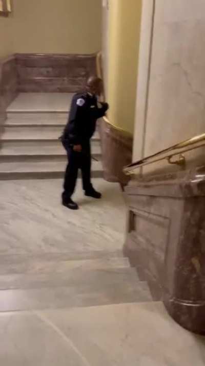 Violent Trump supporters Chase Capital police officer through Capitol building.