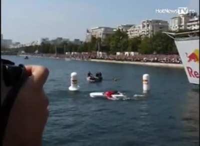 Woman suffers broken back after riding piano off jetty.