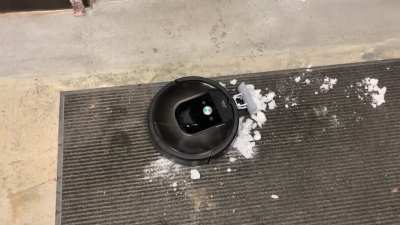 Made a snowplow for our roomba.