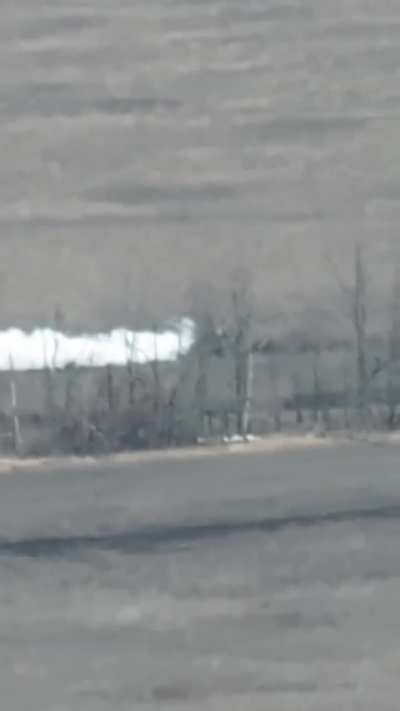 Tank from the 28th Mechanized Brigade working against a building used by enemy drone operators. Village of Kurdyumivka, Donetsk region. (January 2024)
