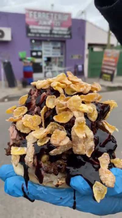 Tuna, chocolate, cereal and milk burguer