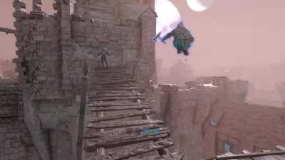Funny man gets thrown off roof.