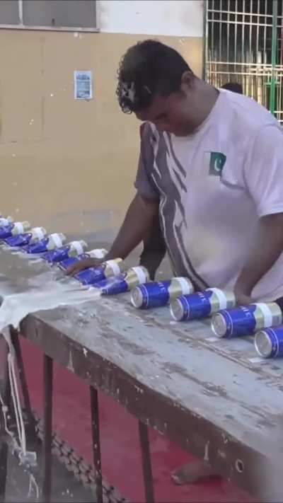 How's your brain, bro?  Most drink cans crushed with the head in 30 secs: WORLD RECORD of 39