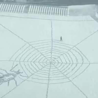 Gigantic spider-web art made by unknown.