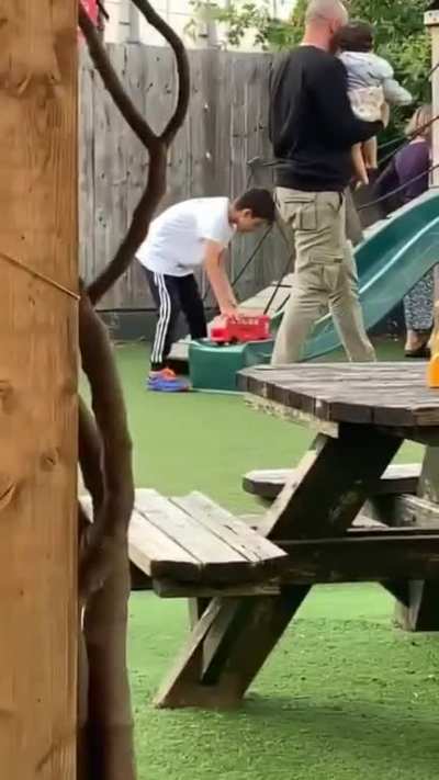 playing with your toy car on the slide