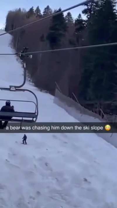 Bear Tries To Catch Skier Going Down A Slope