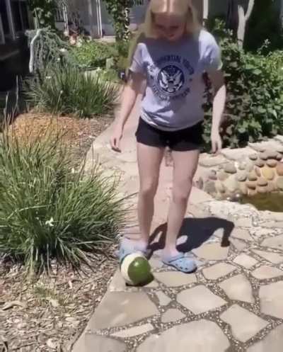 Smashing a watermelon
