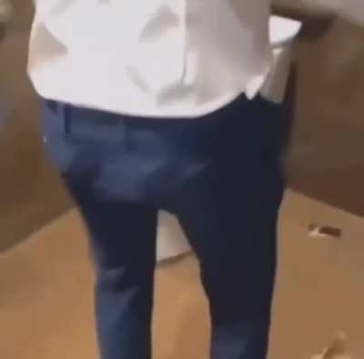 Dude pees all over a bathroom and ends up slipping and falling into it