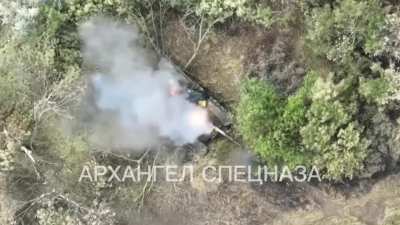 Abandoned tank destroyed with a grenade