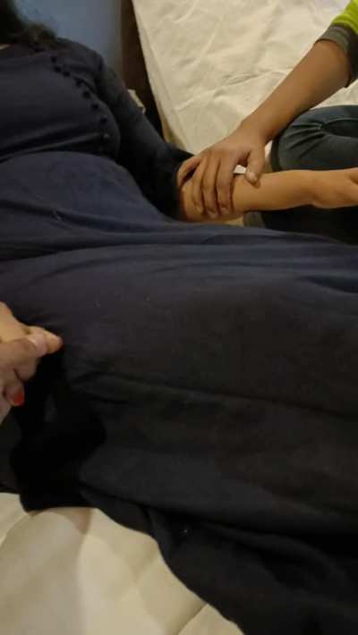 Caressing her to make her comfortable as it's her first time (recorded by husband )🥰