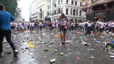 Leicester Square trashed by unofficial “fan zone” of England supporters