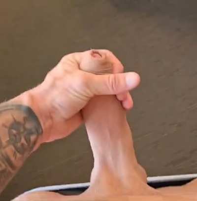 Her husband loves being a cuck while she gets fucked by my big strap on, look how hard and big his cock is while he’s watching us and playing with his cock 