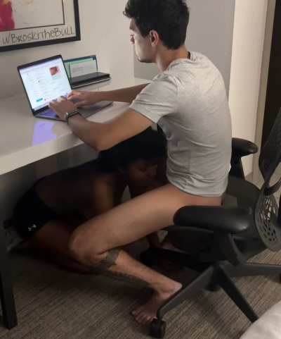 Sucking my dick while I respond to some messages
