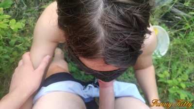 Outside blowjob on the river