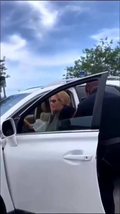 Karen tries to flee after crashing.
